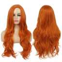 Baruisi Long Curly Wavy Orange Wigs for Women Side Part Natural Looking Synthetic Cosplay Hair Wig,Orange