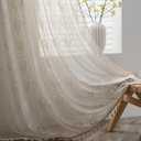 Sutuo Home Crochet Boho Curtains Rose Florals Embroidery, Sheer Lace Handmade Tassels Knitted Window Treatment Vintage Rustic Bohemian Farmhouse Drape for Bedroom Rod Pocket 1 Panel 59" W x 84" L