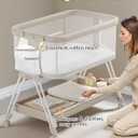 Fodoss Baby Bassinets Bedside Sleeper - Bed Side Bassinet Newborn with Wheels, Storage Tray, 4-Sided Mesh, 7 Height Adjustable, Beige, Crib