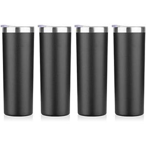 HASLE OUTFITTERS 20 oz Skinny Tumblers Bulk Set, Stainless Steel Insulated Slim Tumblers with Lids, Reusable Double Wall Travel Coffee Mugs, Durable Powder Coated Travel Water Cups (Black, 3)
