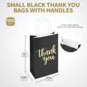DjinnGlory 100 Pack Small Size Black Thank You Paper Gift Bags with Handles 9x5.5x3.15 Inch for Business Birthday Wedding Bridal Baby Shower Party Favors Goodies