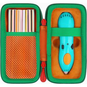 Aenllosi Storage Case Compatible with 3Doodler Start+ Essentials (2024) 3D Pen,Holders for 3D Printing Filament Refill Pack and USB Cable (Only Case,Orange & Green Zipper)