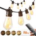addlon 50FT LED Outdoor String Lights, Remote Dimmable Patio Lights with Timer & 3 Lighting Modes, 16 Shatterproof Edison Bulbs, Waterproof Connectable String Lights for Outside Backyard Party Dcor