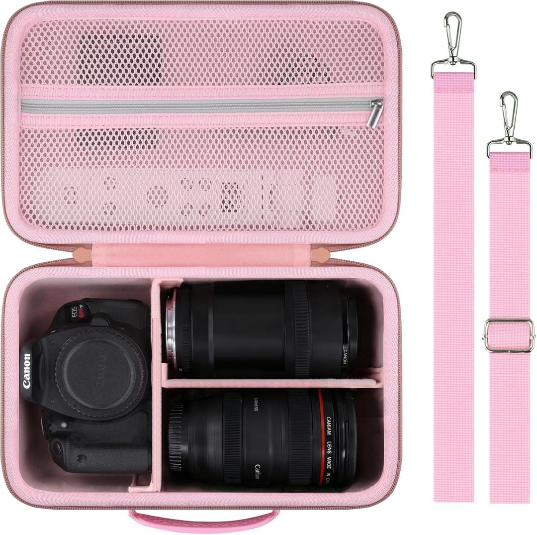 Camera Case Compatible with Canon EOS Rebel T7 / T100 / R50 / R100 / R5 / R6 Mark II / 90D DSLR Camera with 18-55mm Lens,Sony,Nikon DSLR Camera Protective Case with Shoulder Strap (Pink Case)