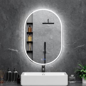 Oval LED Bathroom Mirror, 26"x 38" Frameless LED Mirror with Front Light and Backlit, Anti-Fog, Dimmable Modern Wall Mounted Lighted Mirror, Pill-Shaped Smart Mirror Bathroom