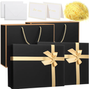 AmazingSpark 2 Sets Gift Box 11.4x8.6x4.1 Inches, Large Black Gift Boxes for Presents with Gift Bag, Ribbons, Card, Shredded Paper Filler, for Wedding, Birthdays, Mother's Day Gift Packaging