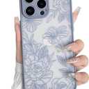 2 x NITITOP Compatible with iPhone 16 Pro Max Case Cute Aesthetic Floral Flower Vintage Rose Pattern Matte Clear Women Girl Full Camera Lens Slim Hard PC Shockproof Pritective Cover - Blue