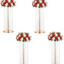 LANLONG 27.5in Flower Stand for Wedding Centerpieces for Tables - Metal Tall Floor vase with Acrylic Crystal, 4Pcs Gold Vases for Centerpieces Wedding Party Event, Birthday Home Decorations