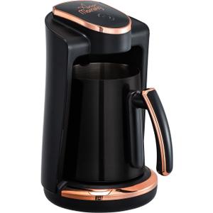 Any Morning Turkish & Greek Coffee Maker-Machine, 1 to 4 Cups Capacity, 100% BPA Free, 400W Electric Coffee Pot with Cook Sense Technology, Anti-Spill Design, Authentic Foamy Brew, Black