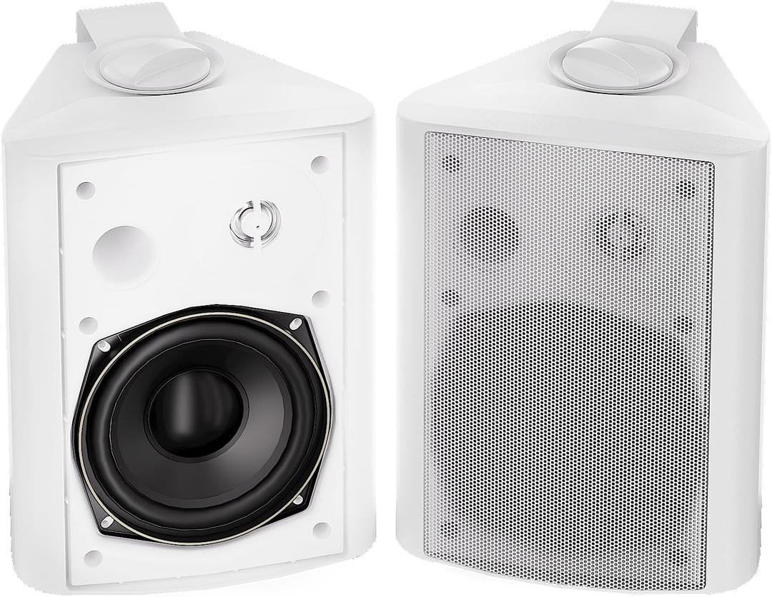 Herdio 5.25 Inch 300 Watts Indoor Outdoor Bluetooth Speakers Waterproof Wall Mount Speakers Wired System All Weather Resistant for Patio Porch Home Theather Backyard(White)