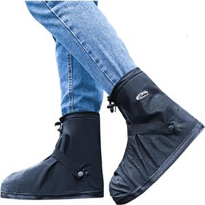 Rain Shoe Covers Waterproof Rain Boot Shoe Cover Rubber Sole Reusable Anti-Slip Rain Snow Boots Overshoes Gear Shoes Covers Durable Mud-Proof Shoe Protector for Cycling Outdoor Travel (Black, XXL) (Black, L)