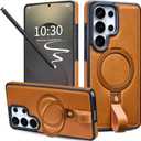 Butaiga for Samsung Galaxy S26 Ultra Case Leather with Stand, Anti-Slip Grip Ring, Fits for MagSafe (Brown, S26 Ultra)