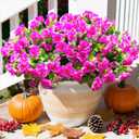 HyeFlora Artificial Faux Outdoor Flowers Plants for Spring Summer Decoration, Fake Silk Camellia UV Resistant Look Real for Planter Outside Front Door Porch Patio Balcony, 3 Large Bundles (Fuchsia)