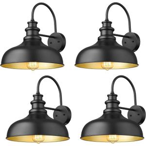 Bestshared Outdoor Barn Lights,4 Pack Outdoor Wall Sconce,Weather Resistant Farmhouse Porch Wall Mount Light, Exterior Lighting Fixture, Anti-Rust Industrial Lantern for Porch, Entryway, Garage(Black) (11.5" Dome - 4 Pack)