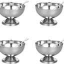 Stainless Steel Dessert Cups with Spoons: Metal Ice Cream Bowls and Spoons Set for Dessert, Sundae, Ice Cream, Fruit, Salad, Snack, Cocktail, Condiment (4), 9cm x 6.5cm