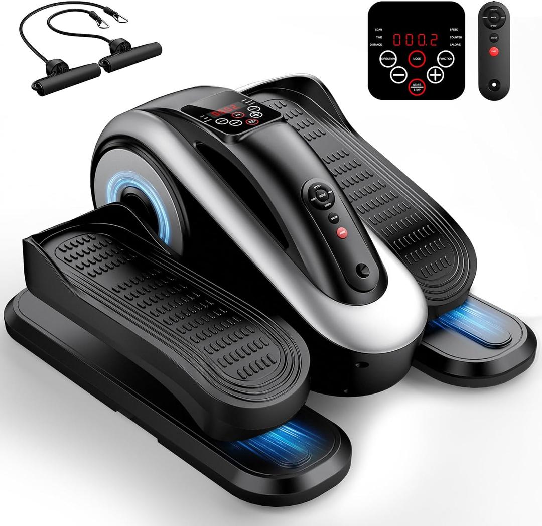 Large Size Under Desk Elliptical Machine,Electric Leg Exerciser for Seniors,12 Adjustable Speeds&12 Modes with Remote Control,Elastic Rope,Manual&Auto Mode for Home Office