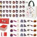 Mahjong Block Set, 65 pcs Vita Mahjong Game Set with Handbag, Portable Travel Mahjong Set for Spring Picnic, Party Gift, Seaside Game & Beach Block Games (Halloween Witch Theme)
