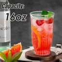Vintage Drinking Glasses, 12 pcs Embossed Designed Highball Glasses, 16oz Glass Cups, Tall Water Glass Tumbler, Mojito Cup, Cocktail Glass, Vintage Glassware Set for Juice, Cocktail, Whiskey