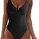Womens One Piece Swimsuits Tummy Control U Wire Bathing Suit Ruched Push Up Swimwear High Cut Monokini (Medium)
