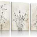 KBIERQN 3Pcs Vintage Floral Canvas Wall Art Rustic Flower Paintings Poster Prints Modern Minimalist Wildflowers Pictures Neutral Boho Wildflower For Living Bedroom Wall Decor 12x16In Framed