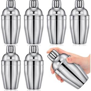 Nitial 6 Pcs Bar Cocktail Shaker Professional Stainless Steel Martini Drink Mixer with Built-in Strainer for Bartending No Leaks Boston Shaker for Bar Party Drink Mixing Tool(8 oz, Silver)
