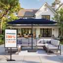 GDPFN 15ft Patio Umbrella with Base Include, Large Outdoor Double-Sided Rectangle Umbrella with Easy Crank Handle for Poolside, Garden & Deck - Navy Blue