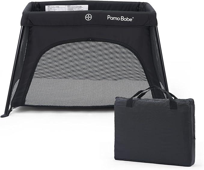 Pamo Babe Travel Crib - Lightweight Baby Playard with Zip Door, Carry Bag for Airplane - Easy to Carry