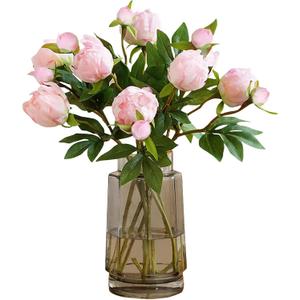 IPOPU Pink Peonies Artificial Flowers 8PCS Fake Peonies Silk Flowers with Stems for Wedding Decoration Bride Bouquet Faux Flowers Pink Crafts Floral Arrangement (Vase Not Included)