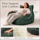 Oversized Faux Fur Bean Bag Chairs for Adults with Handle, Side Pocket & Non-Slip Base, Memory Foam Bean Bag Chair for Living Room Bedroom (Large Stripe Green)