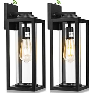 FILIYANO 20inch Dusk to Dawn Outdoor Wall Light Fixtures - 2 Packs Large Exterior Waterproof Lighting, Modern Porch Sconces Wall Mounted Lighting, Industrial Black Outside Lantern for Front Door