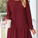 PRETTYGARDEN Womens Patchwork Sweatshirt Dress 2025 Fall Casual Long Sleeve Crewneck Pullover Cute Babydoll Mini Dresses (Wine Red,Small)
