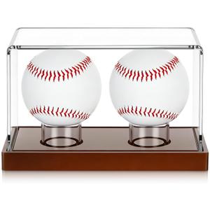 Weysat Baseball Display Case 2 in 1 Clear Cube Baseball Holder with Wood Base Clear Acrylic Memorabilia Showcase Box Autograph Ball Protector for Sport Fan Souvenir, UV Protection