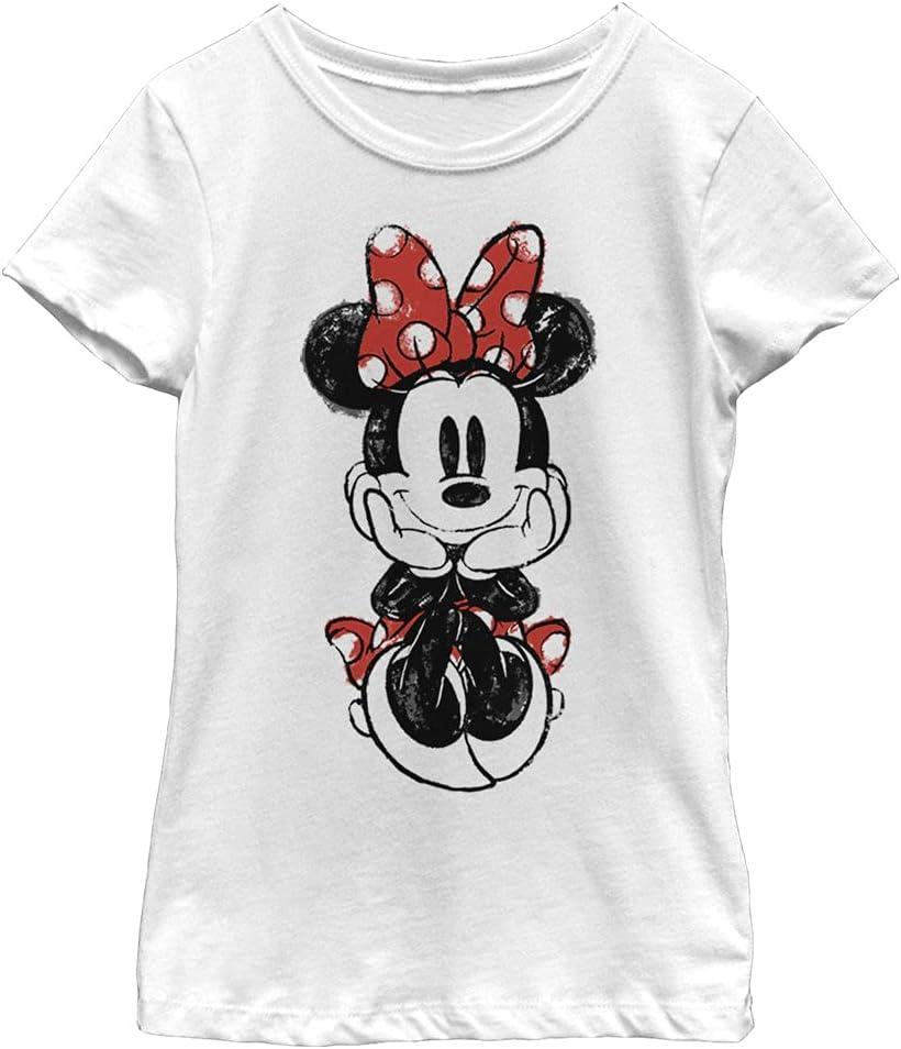 Girl's Mickey & Friends Sitting Minnie Sketch T-Shirt (Medium)