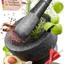 ChefSofi Mortar and Pestle Set - Black Polished Exterior - 6 inch - 2 Cup Capacity