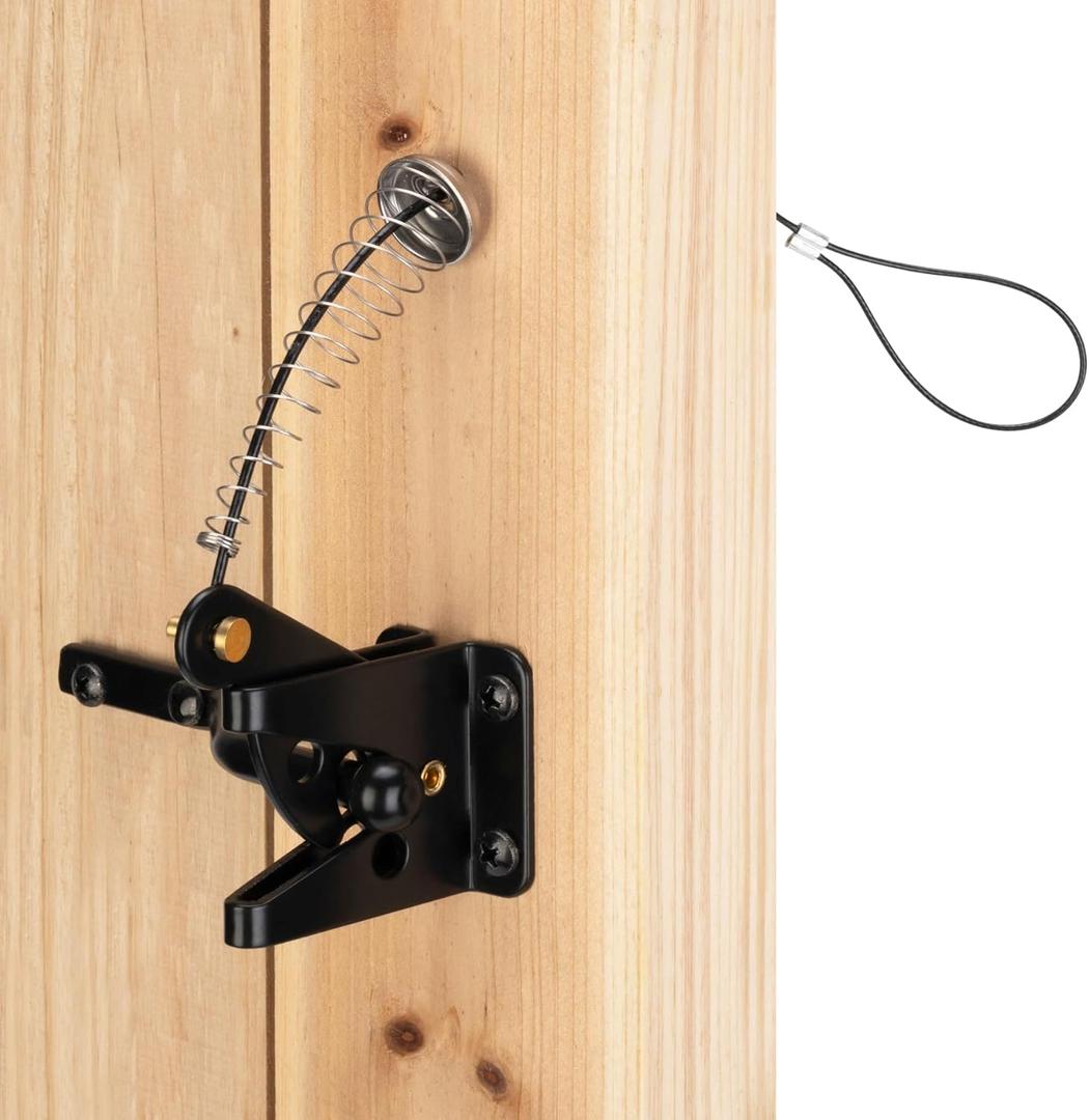 HILLMASTER 2 Pack Self Locking Gate Latch for Wooden Fence Heavy Duty,Gravity Lever Fence Door Latches with Steel Spring Cable Pull String Gate Hardware Gate Lock for Outdoor Secure Pool,Garden