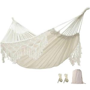 Boho Hammock - Large Double Deluxe Hammock Swing Bed with Carry Bag for Outdoor & Wedding Party Decor, White (78.7)