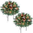 DR.DUDU 15 Inch Outdoor Christmas Decorations Urn Filler for Front Porch- 2 Pack Lighted Christmas Pot Fillers with Stake, Xmas Pine Trees with Timer for Outside Home Dcor