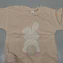 MOBJVIY Toddler Baby Girl Clothes Cute Bunny Embroidery Long Sleeve Sweatshirt Romper Newborn Girl Boy Easter Outfit (Khaki, 12-18 Months)