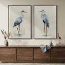 Large Framed Vintage Bird Wall Art, 2 Piece Neutral Blue Heron Canvas Painting Prints, Minimalist Farmhouse Vertical Coastal Heron Artwork for Living Room Office Kitchen Hallway Wall Decor, 24x36, 24" W x 36" H x 2Pcs