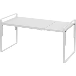 Nxconsu Cabinet Shelf Expandable Height Adjustable Organizer Riser for Kitchen Cabinet Pantry Cupboard Under Sink Countertop Organization Storage Space Saver Stackable Heavy Duty Metal White (8.6D * 13.8-24.8W * 9.7H)