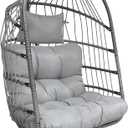 Enipate Outdoor Hanging Egg Chair Cushion, Water-Resistant Tufted Swing Basket Chairs Cushion Pads with Headrest Pillow (Grey)