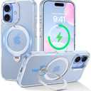 DUEDUE for iPhone 17 Case with 360Spin Magnetic Stand[Compatible with MagSafe][Rotatable Ring Holder], Transparent Cover Anti-Yellowing Protection Cases for iPhone 17 6.3", Clear