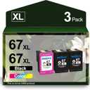 3 Packs 67XL Ink Cartridges Black and Color Combo Pack Replacement for HP 67 67 XL Ink Work for Envy 6000 6055 6055e 6400e 6455e 6458e Deskjet 2742e 2752e 2755e (2 Black,1 Tri-Color)