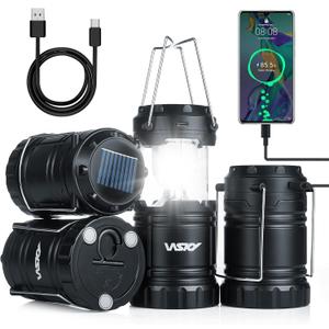 Wsky Solar Camping Lantern 4-Pack - Rechargeable LED Lights, Magnetic Base & Foldable Hanging Hook- Collapsible Lamp Battery Powered Perfect for Power Outages, Hiking, Campsites, Emergencies