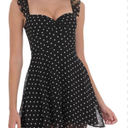 Women Polka Dots Mini Dress Sexy Low Cut V Neck Ruffle Flutter Sleeve Layered Mini Dress Party Club Dresses (A-Black, Medium)
