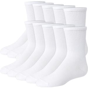 Hanes Girls' Uniform Crew Socks, Plain White Crew Socks, Knit Crew Socks for Girls, 10-pairs (Large)