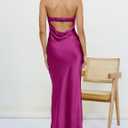 MEROKEETY Women's Summer Satin Strapless Bodycon Dress 2026 Backless Tube Wedding Guest Cocktail Formal Party Maxi Dresses (XL)