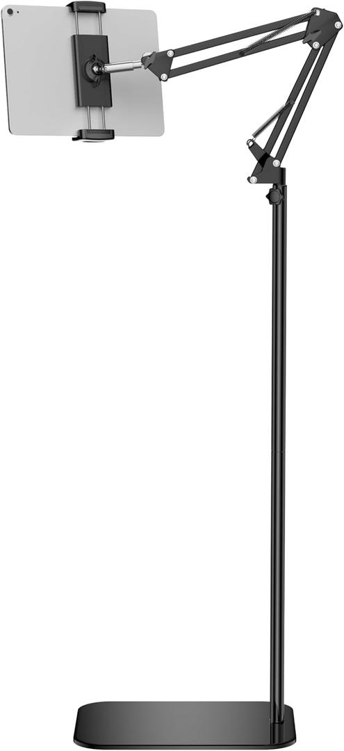 Tablet Floor Stand, 360-degree Rotatable Metal Tablet Stand Holder, Adjustable Kindle Holder, Universal Phone Stand for iPad/iPhoneX/iPad Pro or Other 4.7~12.9 Inch-Screen Devices (Black)