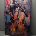 SWQYLB Black Music Wall Art Abstract Jazz Wall Decor African American Painting Canvas Musical Instruments Pictures Classroom Music Men Room Decor Framed (Black, (24.00" x 36.00"))