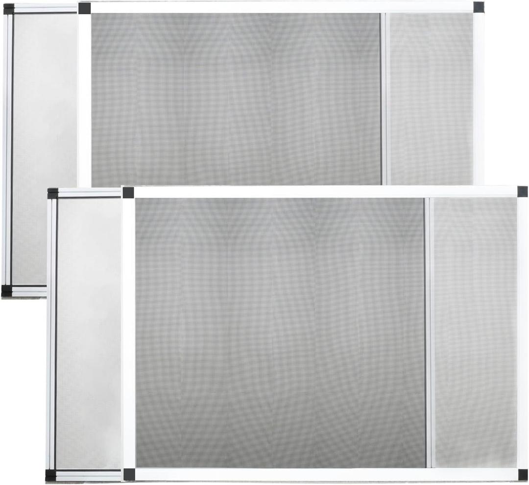 Expandable Window Screen 2 Pack - [Cat Proof Stainless Steel Mesh] Fits 28"-54" Wide x 20" High, Adjustable Aluminum Replacement Window Screens for Sliding Windows, White (Medium)